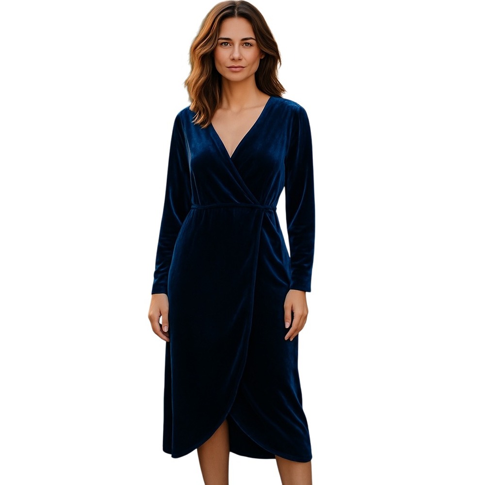 ZOMVA Velvet Wrap‎ Style Maxi Dress Navy Whimsygoth Party Holiday